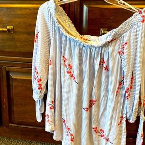 Olive and oak off the shoulder blouse